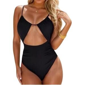 BMJL One Piece Swimsuit M Black Plunge V-Neck Cross Back Cutout NWT